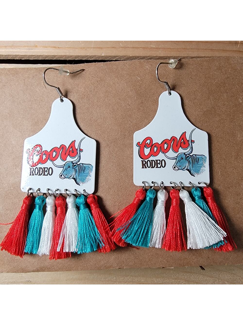 Coors Rodeo Paddle Earrings w/ Tassels
